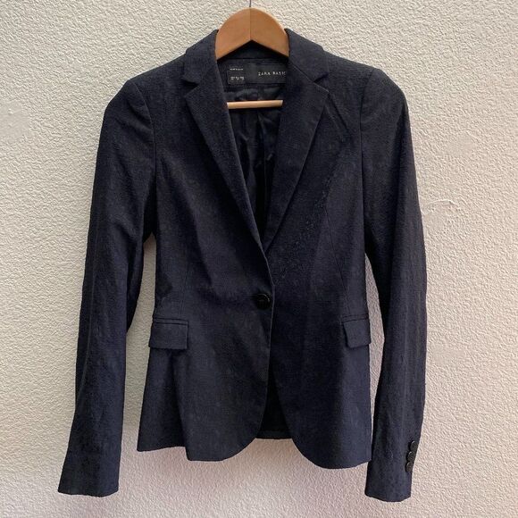 Zara Basic One Button Patterned Blazer Jacket Black Color XS Extra Small - Picture 1 of 3